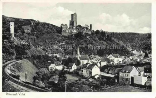 AK / Ansichtskarte Monreal Eifel Ortsansicht mit Hotel Loewenburg Eisenbahn