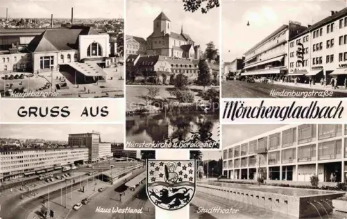 AK / Ansichtskarte MoeNCHENGLADBACH NRW Hauptbahnhof Muensterkirche Geroweiher Hindenburgstrasse Haus Westland Stadttheater