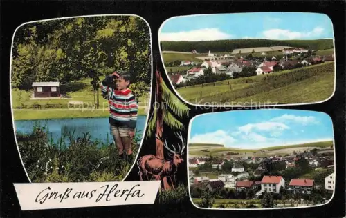 AK / Ansichtskarte Herfa Heringen Werra Hessen Panorama Teilansichten Partie am Wasser Kleine Junge