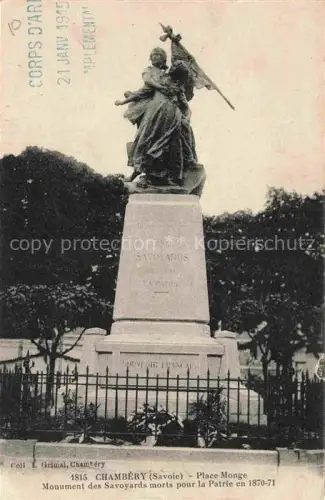 AK / Ansichtskarte CHAMBERY 73 Savoie Place Monge Monument des Savoyards morts pour la Patrie en 1870-71