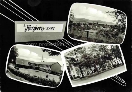 AK / Ansichtskarte Herzberg  Harz Osterode Niedersachsen Berufsschule Gymnasium Blick auf die Stadt