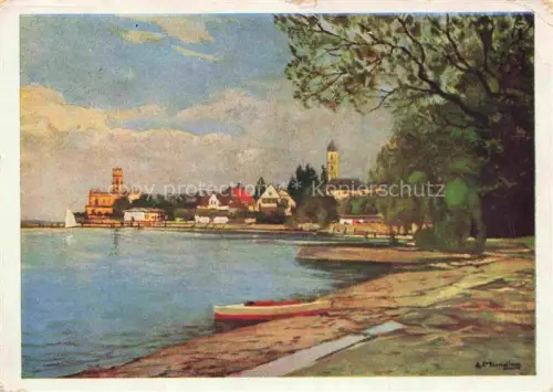 AK / Ansichtskarte Langenargen Bodensee Kurpark mit Schloss Montfort Gemaelde