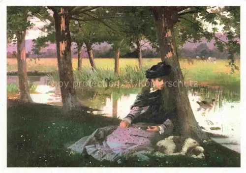 AK / Ansichtskarte ROssI Alexander M. (1840-1916) Kuenstlerkarte Ein Nachmittag am Fluss mit einem Spaniel