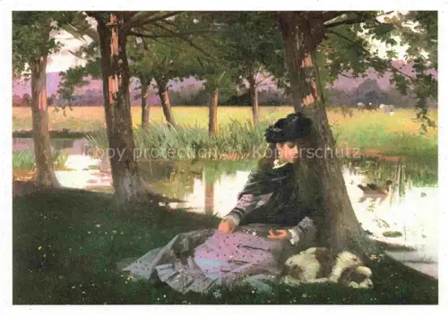 AK / Ansichtskarte ROssI Alexander M. (1840-1916) Kuenstlerkarte Nachmittag am Fluss mit einem Spaniel