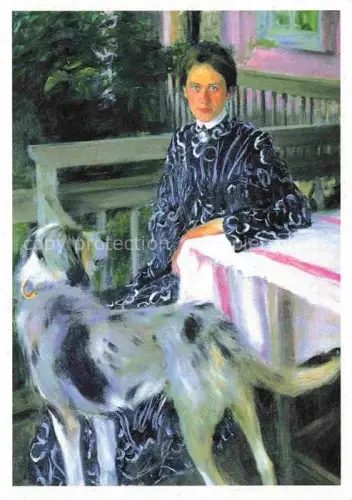 AK / Ansichtskarte MICHAILOWITSCH-KUSTODIEJEW Boris (1878-1927) Kuenstlerkarte Portraet Julia Kustodiejewa 