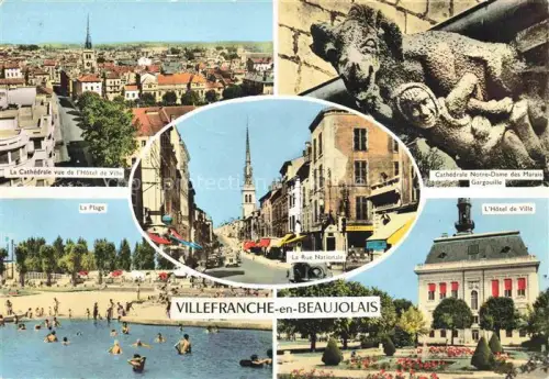 AK / Ansichtskarte Villefranche-en-Beaujolais Villefranche-sur-Saone 69 Rhone Vue d'ensemble Cathédrale Gargouille Rue Nationale Plage Hôtel de Ville