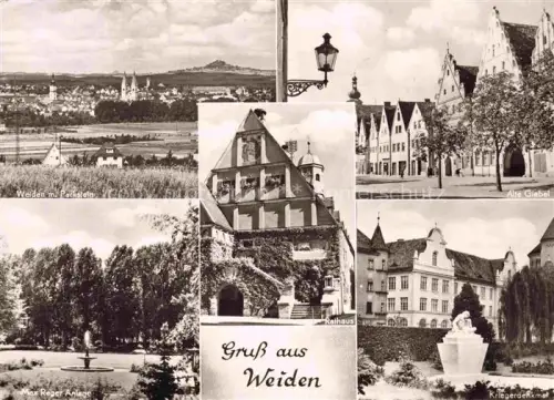 AK / Ansichtskarte Weiden  Oberpfalz Panorama Park Motive Stadtzentrum Giebelhaeuser Denkmal