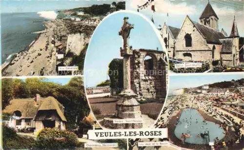 AK / Ansichtskarte Veules-les-Roses Dieppe 76 Seine-Maritime Vue generale Chaumieres Normandes Eglise Saint Martin Les Jeux et la Bassin