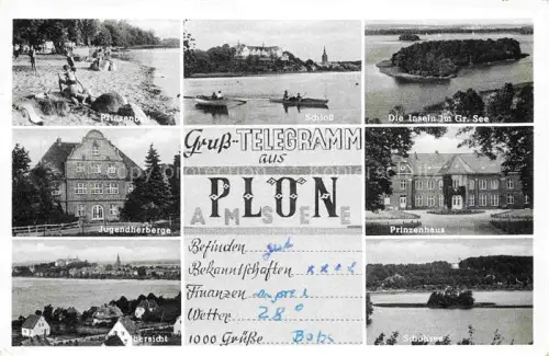 AK / Ansichtskarte Ploen am See Schleswig-Holstein Prinzenbad Schloss Inseln im Gr See Jugendherberge Prinzenhaus Panorama Schuhsee