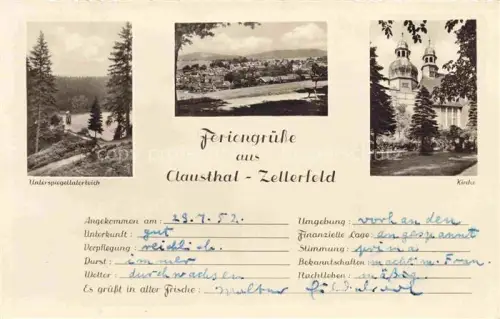 AK / Ansichtskarte Clausthal-Zellerfeld Goslar Niedersachsen Unterspiegelthalerteich Panorama Kirche