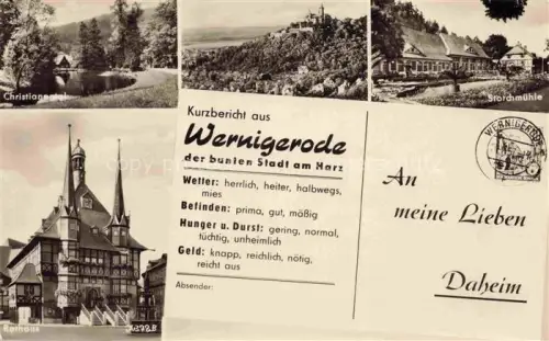 AK / Ansichtskarte Wernigerode Harz Christianental Rathaus Panorama Storchmuehle