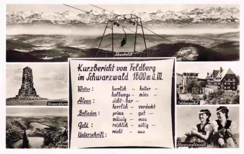 AK / Ansichtskarte Feldberg 1450m Schwarzwald Alpenpanorama Schwebelift Bismarckturm Feldsee Hotel Feldbergerhof Schwarzwaldmaidli