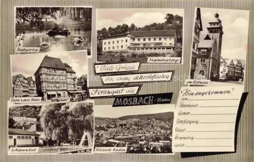 AK / Ansichtskarte Mosbach Baden Neckar-Odenwald-Kreis BW Stadtgarten Palmsches Haus Schwimmbad Panorama Jugendherberge Rathaus
