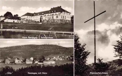 AK / Ansichtskarte Herzogau Waldmuenchen Cham Bayern Kurheim der AWO Schwimmbad Panorama Klammerfels Kreuz