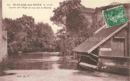 AK / Ansichtskarte St-Clair-sur-Epte Pontoise 95 Val-d Oise Lavoir sur l'Epte et vue sur le moulin