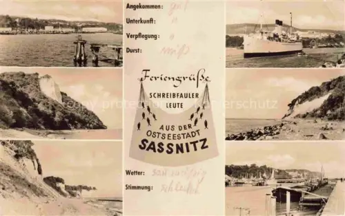 AK / Ansichtskarte SAssNITZ Ostseebad Ruegen Panorama Steilkueste Dampfer Hafen