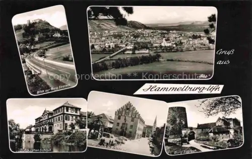 AK / Ansichtskarte Hammelburg Bad Kissingen Bayern Burg Saaleck Am roten Schloss Rathaus mit Brunnen Burg Saaleck Eingang