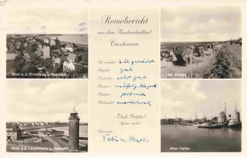 AK / Ansichtskarte CUXHAVEN Nordseebad Strichweg und Seedeich Leuchtturm Strand Alter Hafen