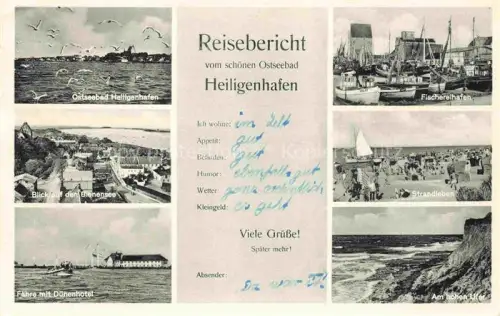AK / Ansichtskarte Heiligenhafen Ostseebad Panorama Binnensee Faehre mit Duenenhotel Fischereihafen Strand Am Hohen Ufer