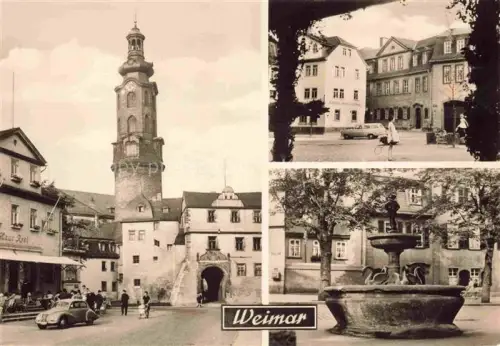 AK / Ansichtskarte WEIMAR  Thueringen Schloss Goethehaus am Frauenplan Gasthaus zum weissen Schwan Schillerhaus und Gaensemaennchen Brunnen