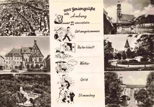 AK / Ansichtskarte Amberg Oberpfalz Fliegeraufnahmen Rathaus Kirche Stadtpark Stadtbrille