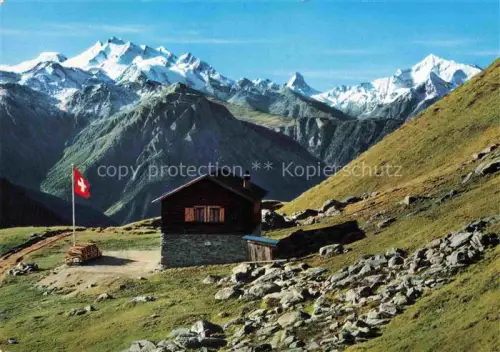 AK / Ansichtskarte Lax Goms VS Skihuette Galvera mit Mischabelgruppe Matterhorn und Weisshorn