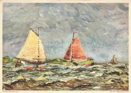 AK / Ansichtskarte BERTELSMANN Walter Kuenstlerkarte An der Wesermuendung Segelboote Bremen Eduscho 