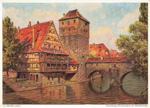AK / Ansichtskarte MoessLER Ludwig Moessler Ludwig (1902-1949) Kuenstlerkarte Nuernberg Weinstadel Henkersteg 
