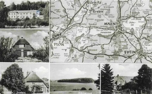 AK / Ansichtskarte Ploen am See Schleswig-Holstein Gebietskarte Erholungsheim Im Stillen Tal Muehlen Cafe Goernitz Dorfstrasse