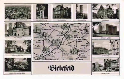 AK / Ansichtskarte BIELEFELD  NRW Panorama Stadttheater Sparrenburg Rathaus Bruecke Oetker Halle Bahnhof Jahnplatz