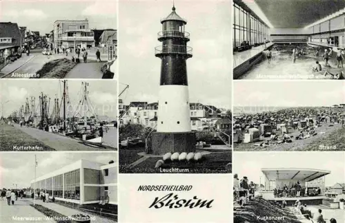 AK / Ansichtskarte BueSUM Nordseebad Alleestrasse Kutterhafen Meerwasser Wellenschwimmbad Leuchtturm Strand Kurkonzert