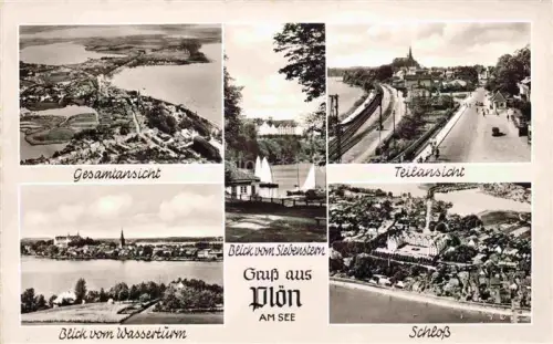 AK / Ansichtskarte Ploen am See Schleswig-Holstein Fliegeraufnahme Blick vom Wasserturm Siebenstern Panorama Schloss