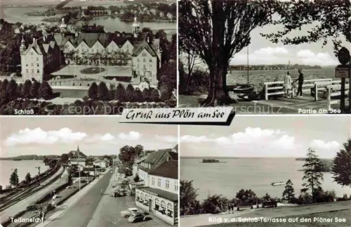 AK / Ansichtskarte Ploen am See Schleswig-Holstein Schloss Seepartie Teilansicht Blick vom Schloss zum Ploener See