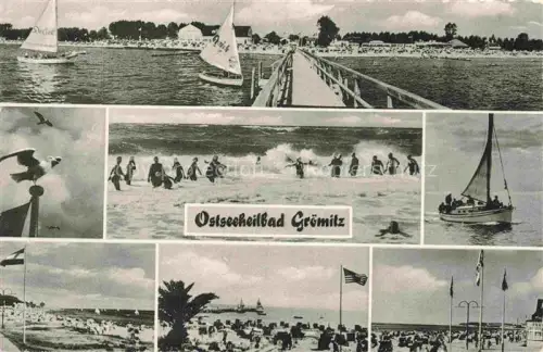 AK / Ansichtskarte GRoeMITZ Ostseebad Strand Seebruecke Badespass Segelboot Promenade