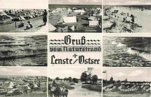 AK / Ansichtskarte Lenste Holstein Ostseebad Groemitz Schleswig-Holstein Blick vom Deich Zeltplatz Strand Brandungbaden Zeltplatz Strandweg Zeltlager