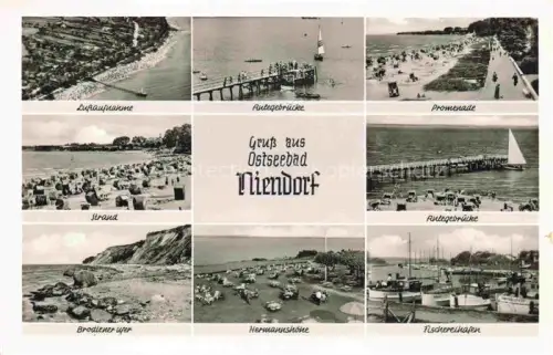 AK / Ansichtskarte NIENDORF  Ostseebad Timmendorferstrand Fliegeraufnahme Promenade Strand Brodtener Ufer Hermannshoehe Fischereihafen Anlegebruecke