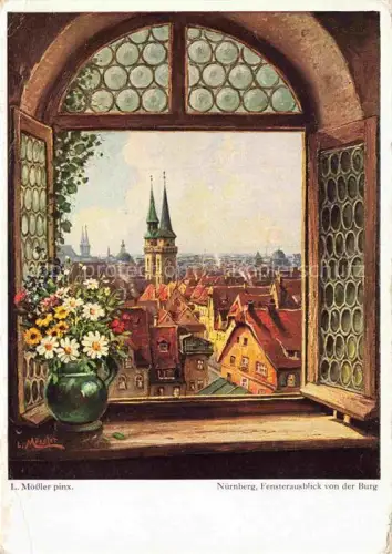 AK / Ansichtskarte MoessLER Ludwig Moessler Ludwig (1902-1949) Kuenstlerkarte Nuernberg Fensterausblick von der Burg 