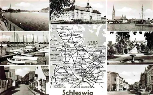 AK / Ansichtskarte Schleswig Schlei Erfde Schleswig-Holstein Promenade Bootshafen Schloss Kirche Park Strasse