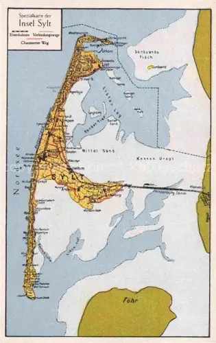 AK / Ansichtskarte SYLT Insel Schleswig-Holstein Inselkarte mit Hindenburgdamm