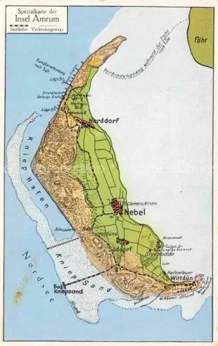 AK / Ansichtskarte AMRUM Insel Nebel Nordfriesland Inselkarte mit Norddorf und Wittduen
