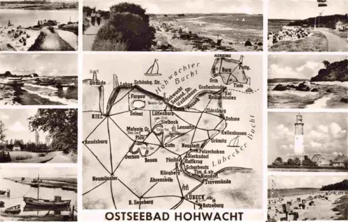 AK / Ansichtskarte Hohwacht Ostseebad Schleswig-Holstein Strandpartien Promenade Leuchtturm Steilkueste Gebietskarte