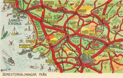 AK / Ansichtskarte Lund  Skane Lan Sweden Gebietskarte mit Landskrona