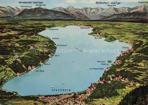 AK / Ansichtskarte Starnbergersee Starnberg Bayern Panoramakarte mit Karwendel Gebirge und Wetterstein