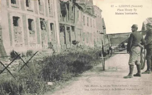 AK / Ansichtskarte Lihons-en-Santerre PERONNE 80 Somme Place Henry Sy Maison Barricadee