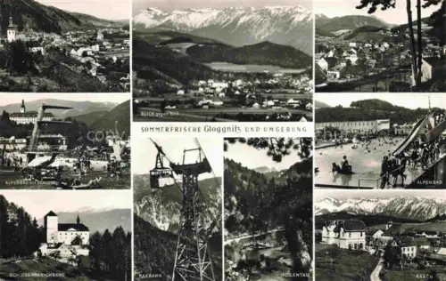 AK / Ansichtskarte Gloggnitz Niederoesterreich AT Panorama Alpenbad Schloss Kranichberg Seilbahn Hoellental