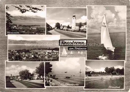 AK / Ansichtskarte Kressbronn Bodensee BW Panorama Saentisblick Hauptstrasse Kirche Strandbad Segeln