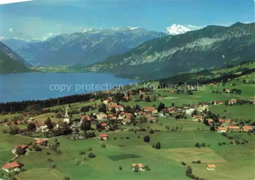 AK / Ansichtskarte Aeschi  Spiez BE Fliegeraufnahme mit Thunersee