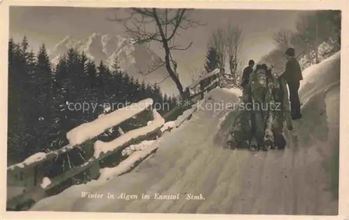 AK / Ansichtskarte Aigen Ennstal Steiermark AT Holzfloesser im Winter