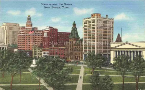AK / Ansichtskarte New Haven Connecticut USA View across the Green Illustration