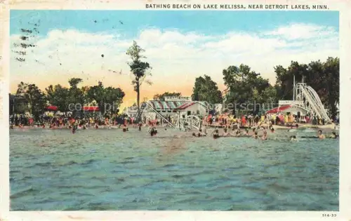 AK / Ansichtskarte Lake Melissa Detroit Lakes Minnesota USA Bathing Beach on Lake Melissa